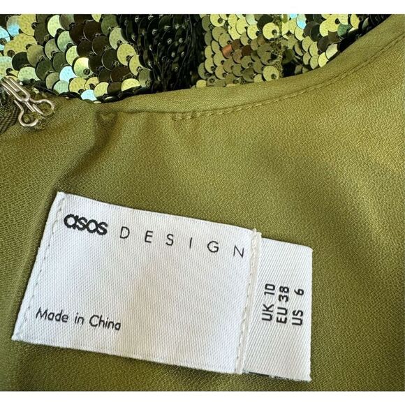 ASOS DESIGN sequin scoop mini dress in khaki green size 6 NWT - Picture 8 of 12